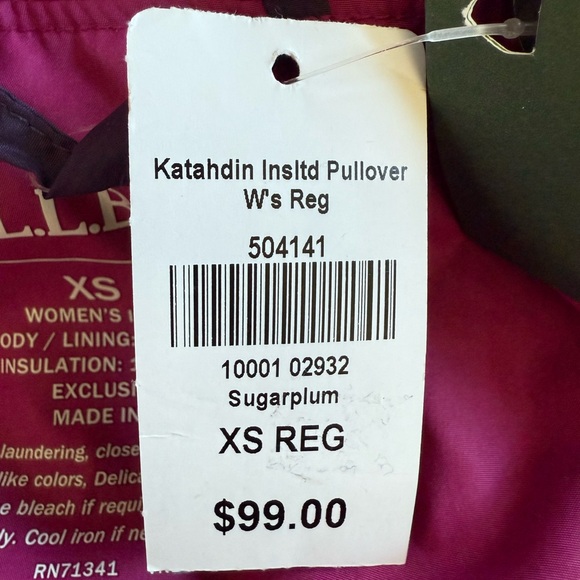 LLBean NWT Pink Hooded Insulated Half Zip Katahdin Pullover size xs - Picture 9 of 9